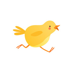 Cute baby chicken running, funny cartoon bird character vector Illustration on a white background