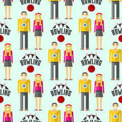 Vector colorful bowling seamless pattern background sport strike pin symbol ball skittle game equipment illustration.