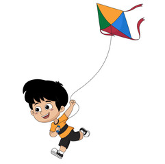 Kid playing a kite.vector and illustration.