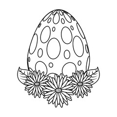 dotted easter egg daisies flower leaves decoration vector illustration