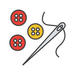 Sewing buttons and needle with thread color icon