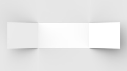 Horizontal - landscape gate fold brochure mock up isolated on soft gray background. 3D illustrating.