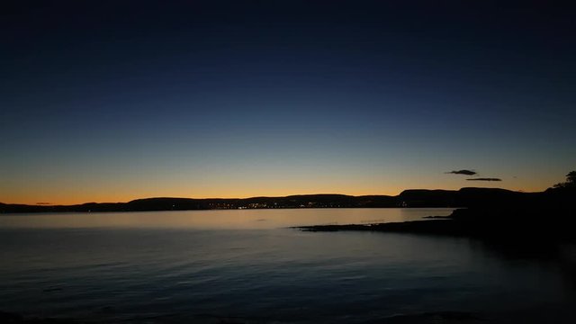 Night hand held shot of Oslo fjord at Bygdoy, Norway