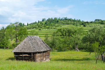 Fototapeta na wymiar A wooden hut in the Maramures region of Romania