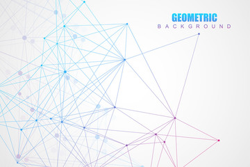 Geometric abstract background with connected line and dots. Structure molecule and communication. Scientific concept for your design. Medical, technology, science background. Vector illustration.