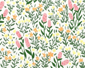 wild flowers hand draw floral pattern 