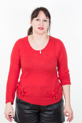 forties woman in red and black clothes large fat big girl