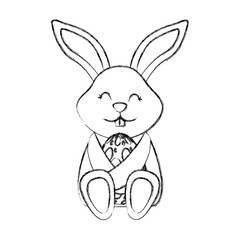little cute rabbit hugs easter egg vector illustration sketch design