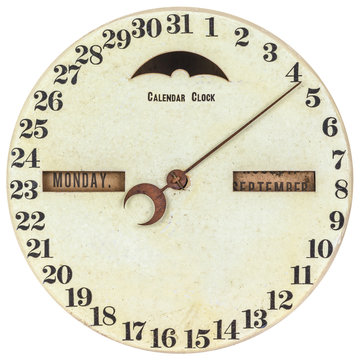Vintage calendar clock with day of the month indication