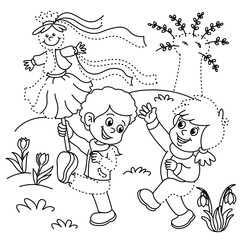 Spring with doll and kids vector © maria treter