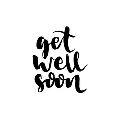 Get well soon vector text on color background. Lettering for invitation and greeting card, prints and posters. Hand drawn inscription, calligraphic design