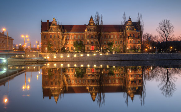 Evening building of the museum. Wroclaw, Poland.