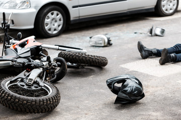 Motorcycle and car accident - obrazy, fototapety, plakaty