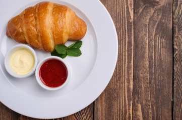 croissant on the wooden table