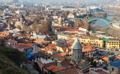 Fototapeta na wymiar Tbilisi old city streets and Kura river panorama, Georgia