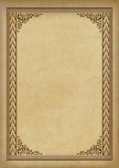 Ornate rectangular framework on a piece of parchment. Template for certificate, diploma, announcement, label. A3 proportions. 