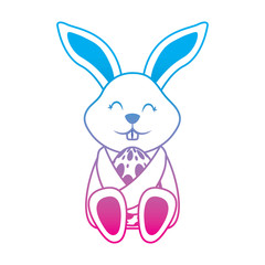little cute rabbit hugs easter egg vector illustration degrade color line image
