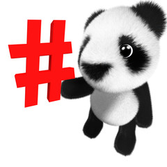 3d Cute and adorable baby panda bear character holding a hashtag symbol © Steve Young