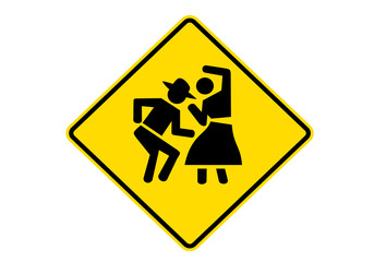Yellow diamond dancing caution sign board 