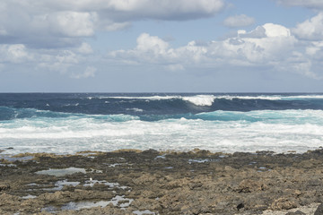Fototapeta na wymiar Ocean surf waves at La Santa, Lanzarote, Canary Islands, Spain