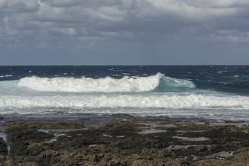 Ocean surf waves at La Santa, Lanzarote, Canary Islands, Spain
