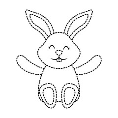 cute little bunny sitting animal happy vector illustration dotted line image