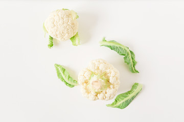 fresh cauliflower.white background.healthy food concept.top view