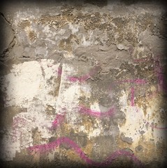 Old Vintage White Grey Concrete Wall With Abstract Graffiti Pattern Grunge Background Or Square Texture