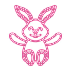 cute little bunny sitting animal happy vector illustration pink neon image