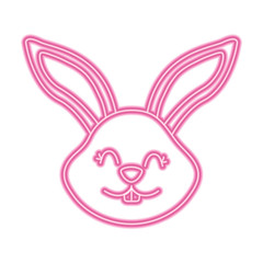 funny cute head rabbit ears animal cartoon vector illustration pink neon image