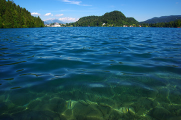 Fototapeta premium Landscape Lake Bled and mountains