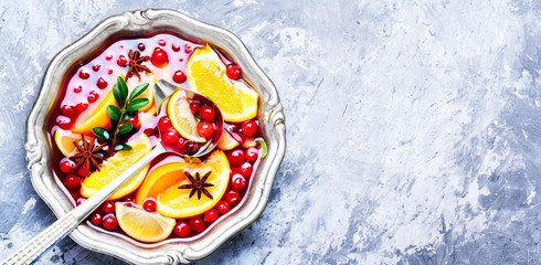 Cocktail with fruits and berries