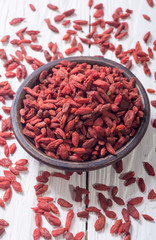 Goji berries in wooden spoon