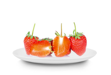 Strawberry in white plate on white background
