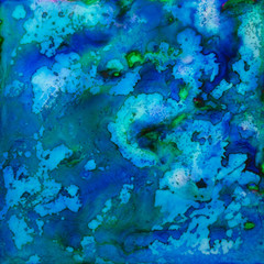 Square watercolor with blue and green.