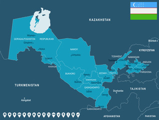 Uzbekistan - map and flag - Detailed Vector Illustration
