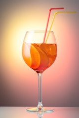 Summer refreshing faintly alcoholic cocktail Aperol spritz in a 