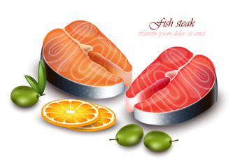 Salmon steak Vector realistic. Detailed fish meat illustrations