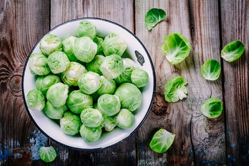 Fresh organic Brussels sprouts in a bowl