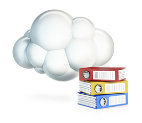 Cloud with Colorful Ring Binders. 3d Rendering isolated on white background.