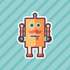 Funny robot sticker flat icon with color background.