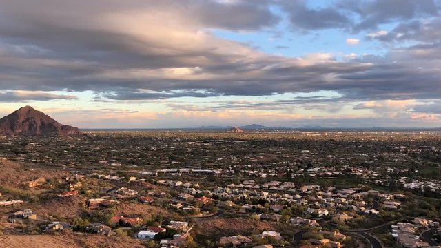 Time-lapse from Phoenix Mountain preserve in Arizona, view of Camelback Mountain during sunset.