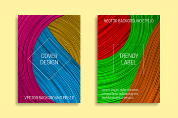 Colorful dynamic backgrounds for cover design. Trendy labels for packaging.