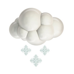 Cloud With Snowflakes. Weather Icon. 3d Rendering Isolated on White Background.