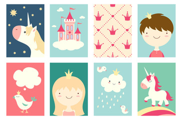 Set of banners with cute fairy-tale characters