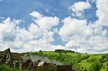 Landscape of mountain meadows in summer on a sunny day
