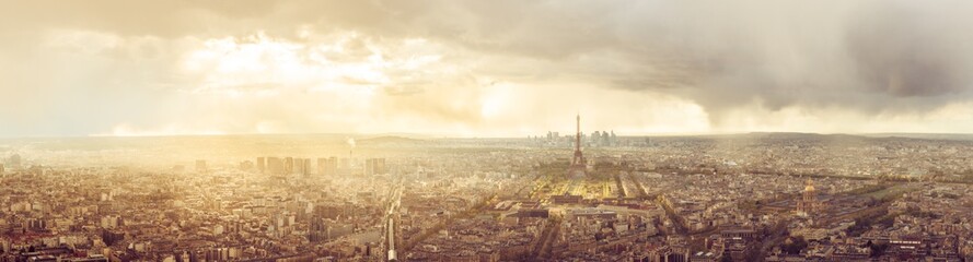 High Resolution Panorama Of Paris Skyline With Eiffel Tower