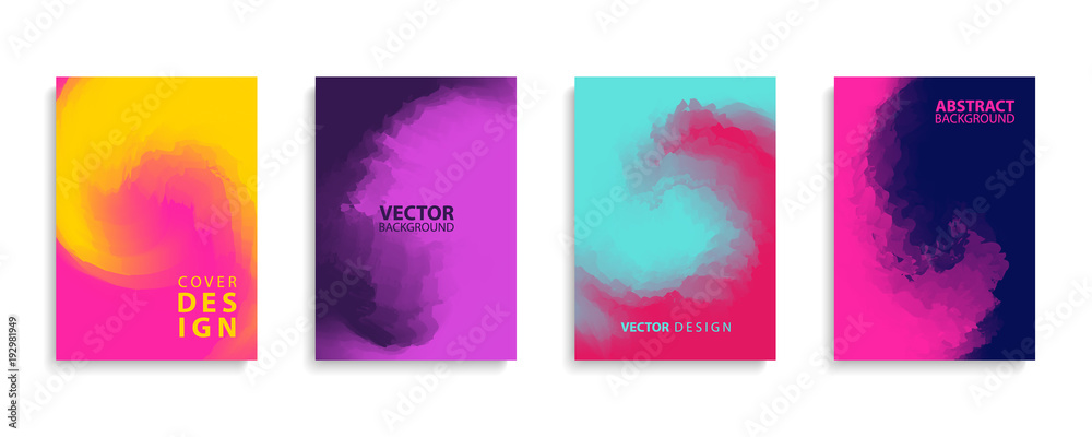 Poster Covers design set with modern abstract swirl color gradient patterns. Templates collection for brochures, posters, banners and cards. Vector illustration.