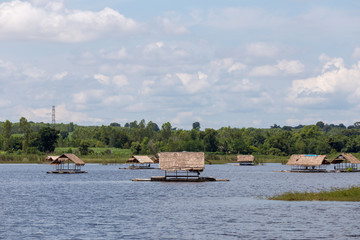 Fototapeta na wymiar House raft floating in the lake