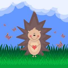 Hedgehog with a heart. Valentine's day card.